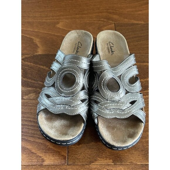 Clarks Bendables Womens Metalli Silver Open Toe Wedge Size 8.5 M - Picture 3 of 8